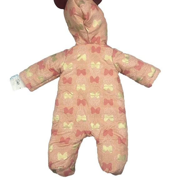 NWT Disney Baby Girl 0/3m Pink Hooded Puffer Snowsuit Zip Cozy Footed Winter - Picture 2 of 3